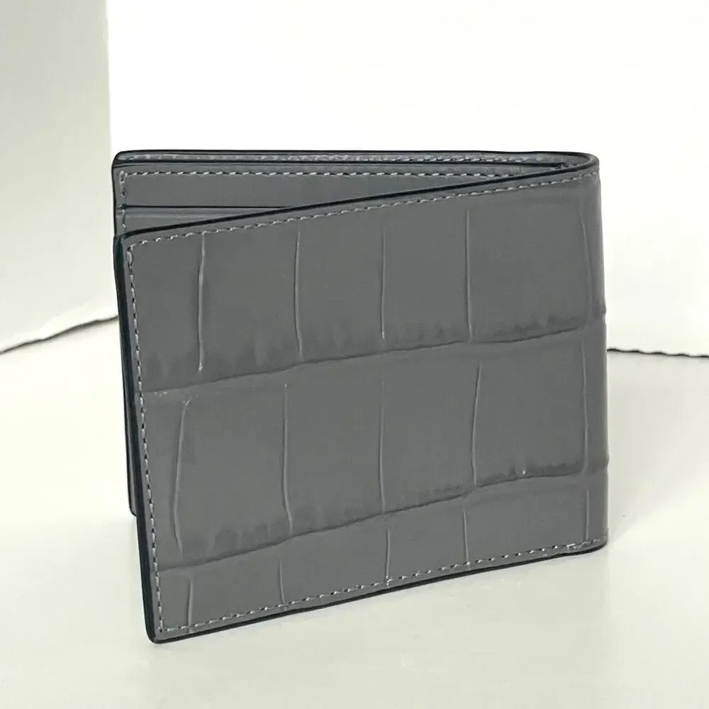 Coach Slim Billfold Wallet CW444 Charcoal Gray Embossed Leather Mens